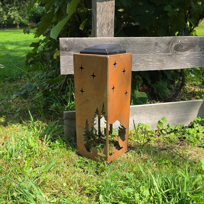 Rustic Bear solar pillar showing the reverse side outdoors