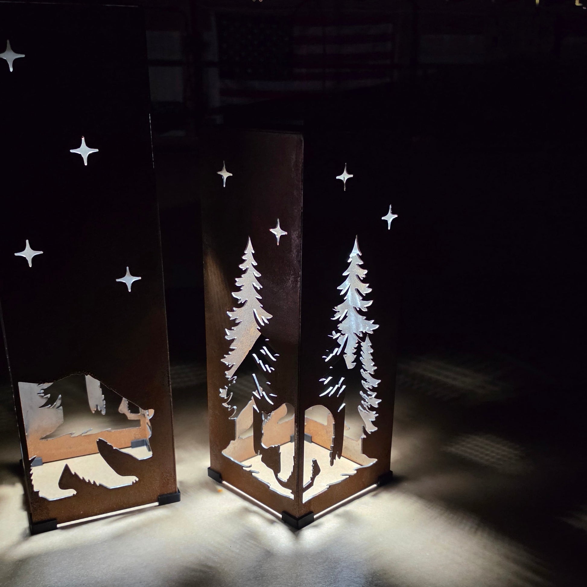 16in bear themed solar pillar with a warm glow indoors