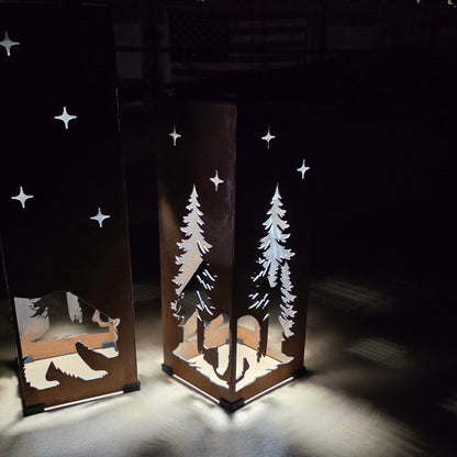 16in bear themed solar pillar with a warm glow indoors