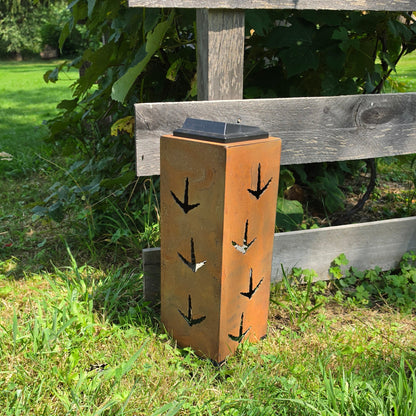 16in Rustic metal solar pillar turkey themed rear facing