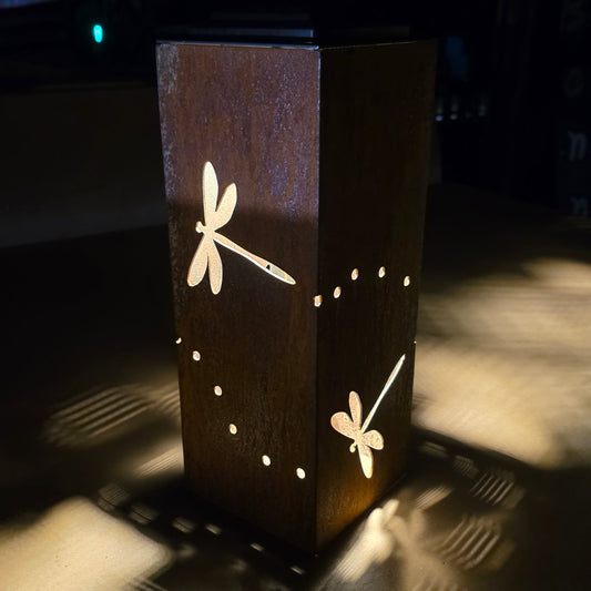 Dragonfly rustic metal solar pillar lantern luminary
