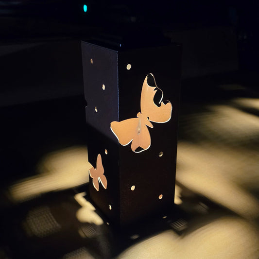 Butterfly rustic metal solar pillar lantern luminary