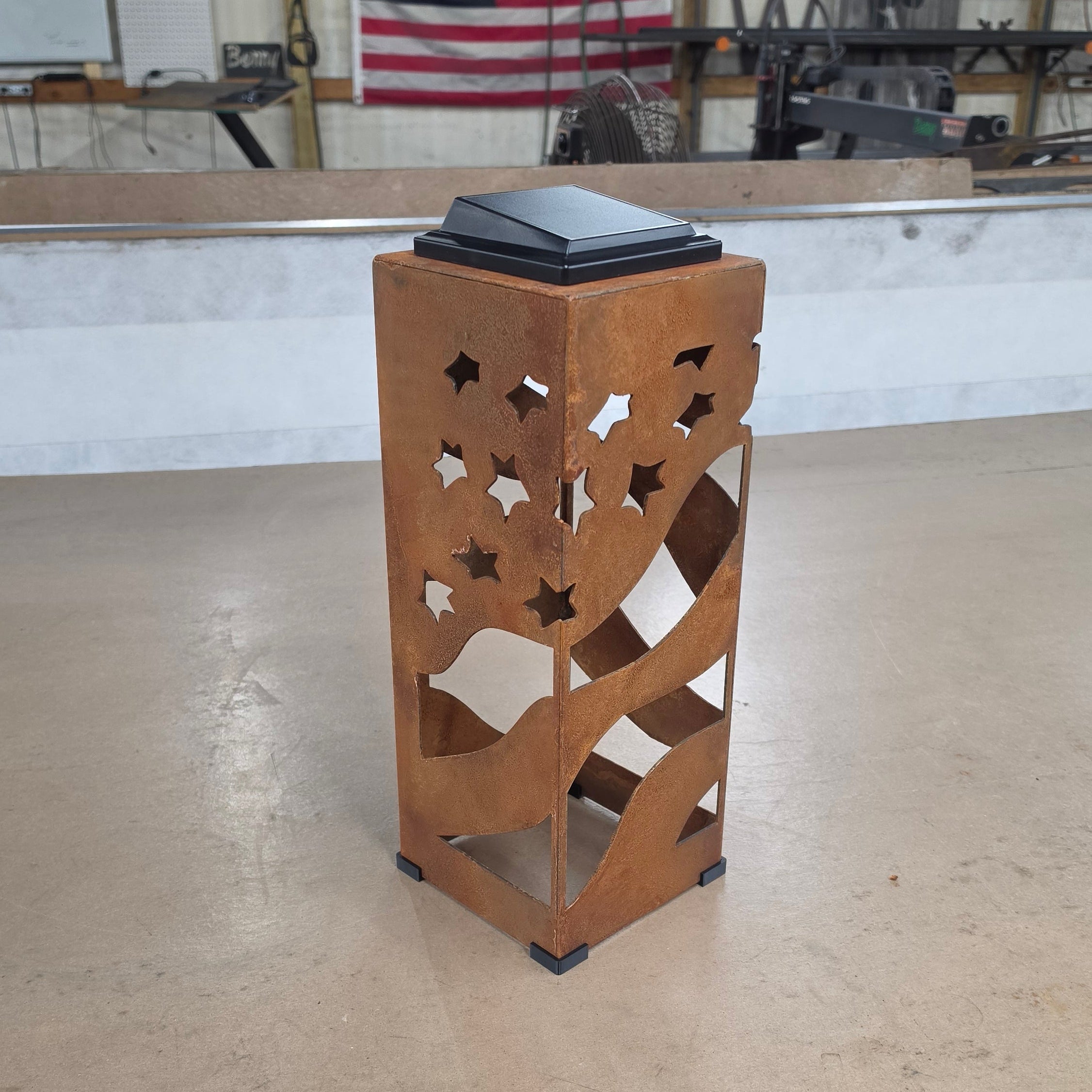 Stars and Stripes rustic metal solar pillar lantern luminary