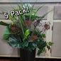 Potted plant with decorative metal bee stakes.