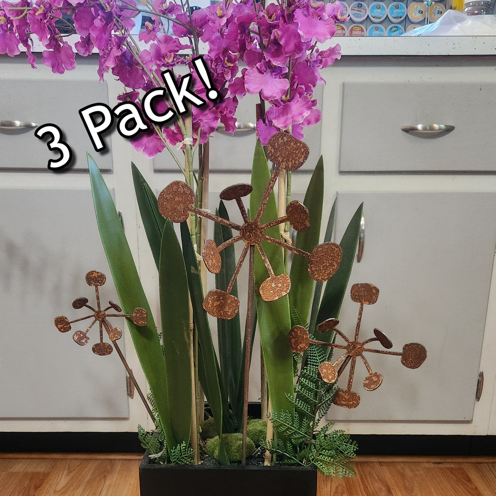 Rustic metal bendable dandelion flower stakes.