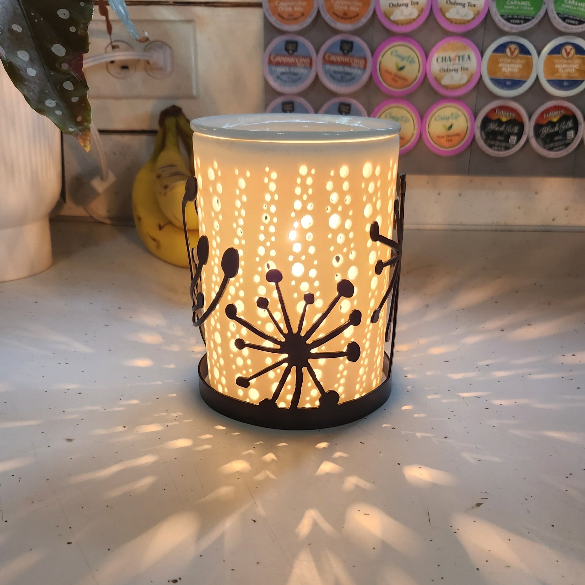 Dandelion candle wrap on a lighted wax warmer