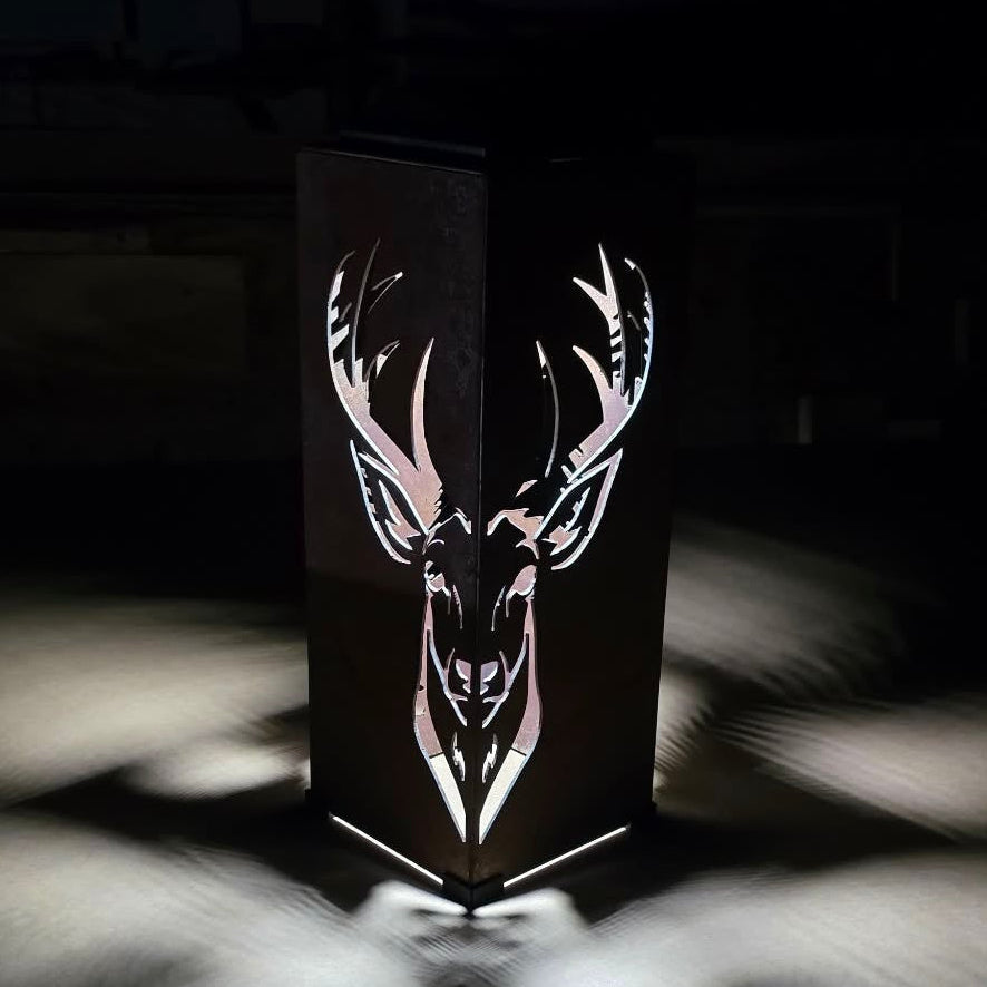 Rustic deer and pine solar pillar luminary outdoor patio lighting