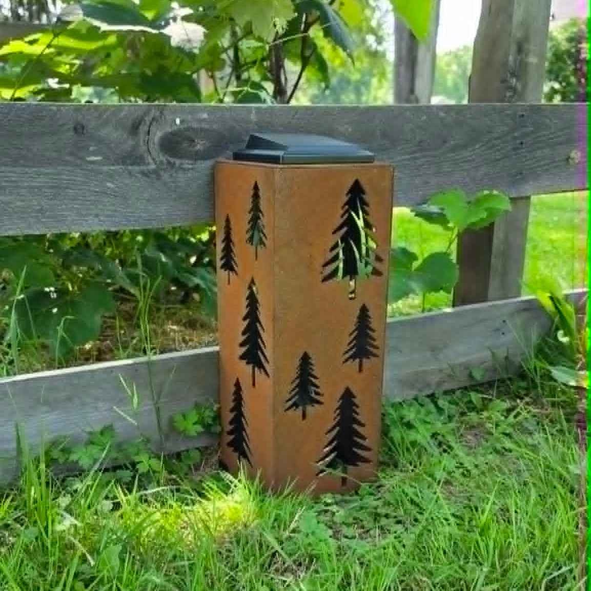 Rustic Pine tree solar pillar outdoor light
