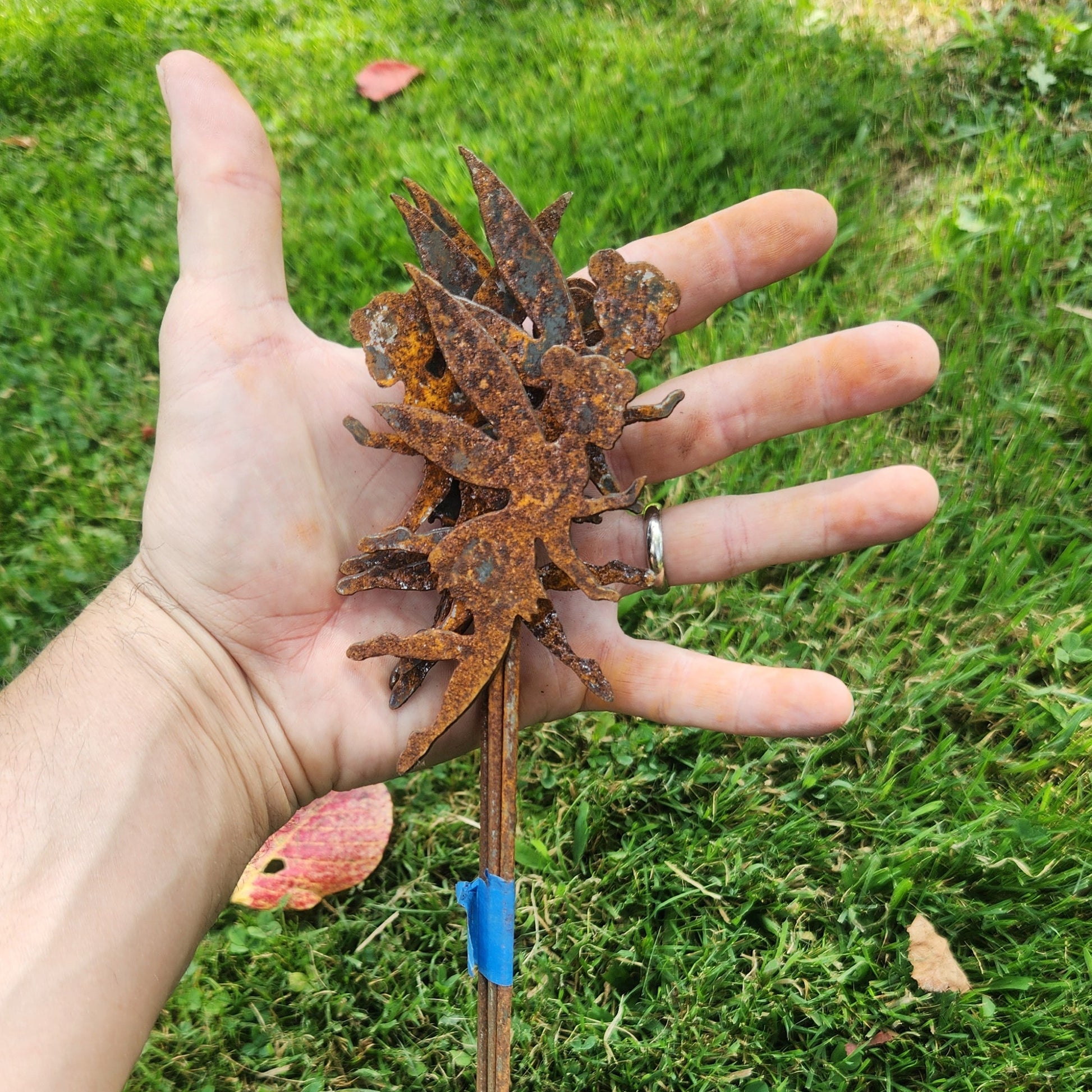 Rustic metal fairy plant stake 4 inch bundle.