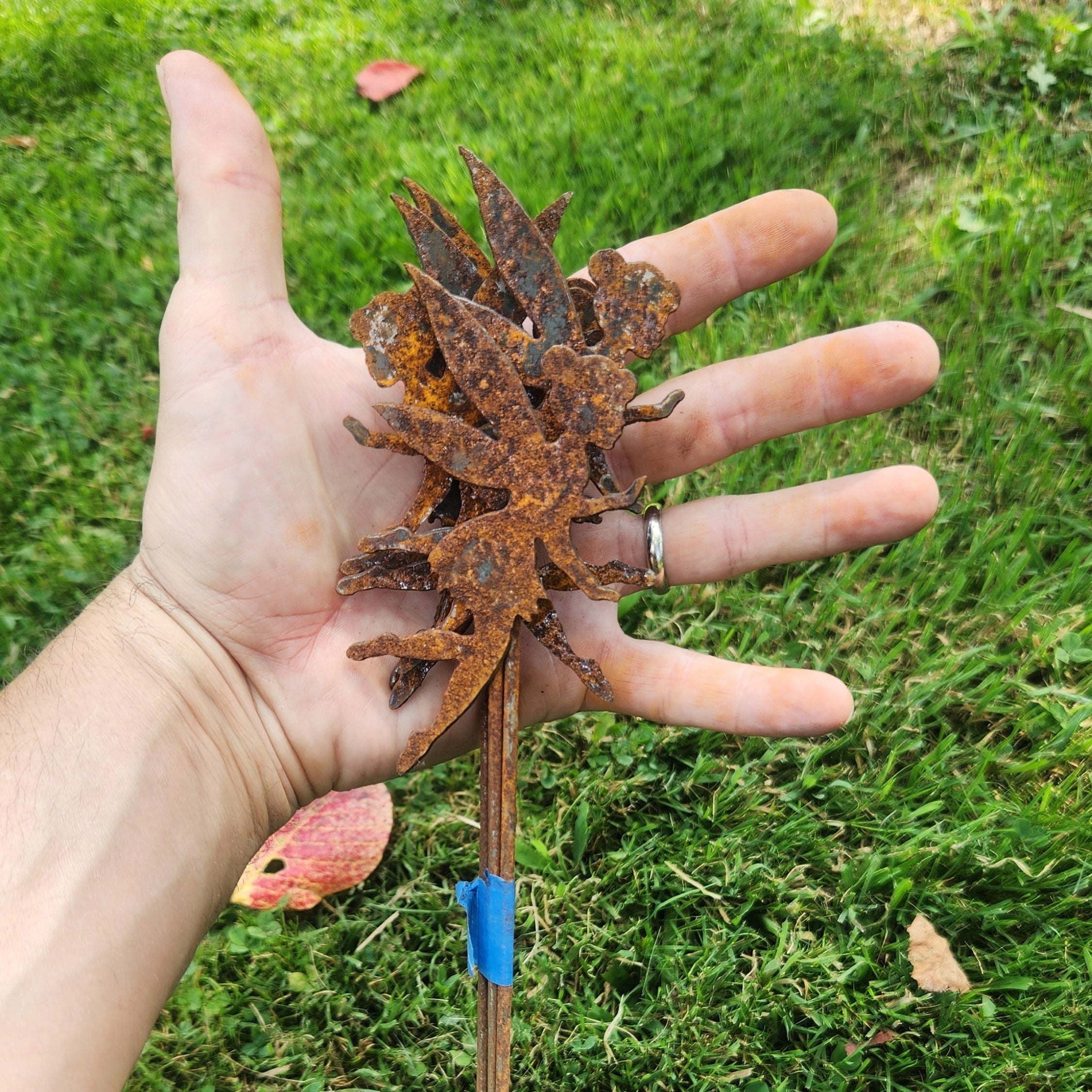 Rustic metal fairy plant stake 4 inch bundle.