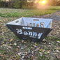 Metal custom name collapsible fire pit with built in handles for easy carrying 