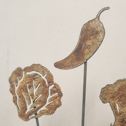 Lettuce and hot pepper rustic metal plant stakes