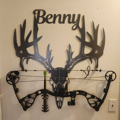 Raw steel bow rack with custom name