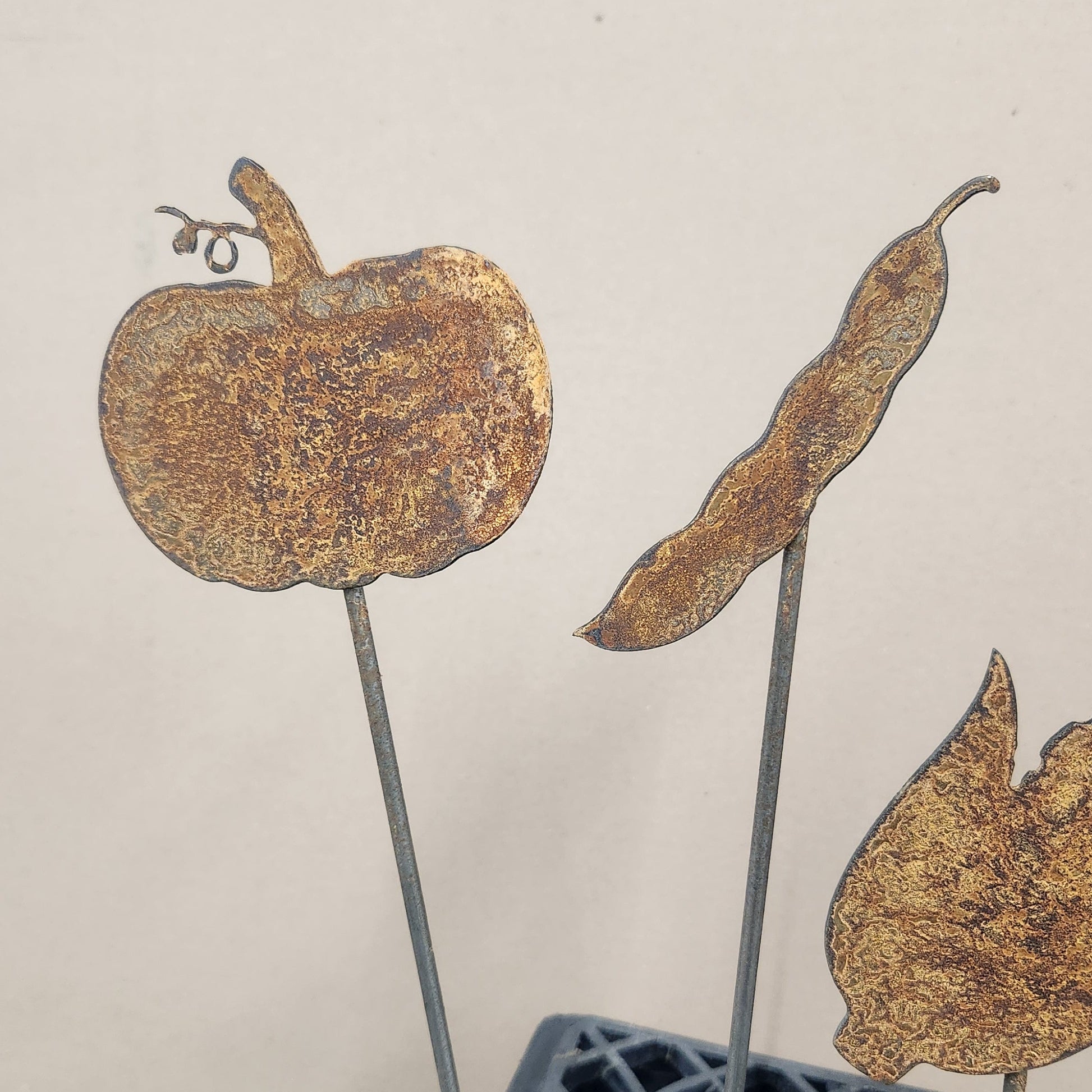 Pumpkin and Pea rustic metal garden stakes