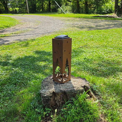 Rustic Bear solar Pillar displayed on a stump outdoors