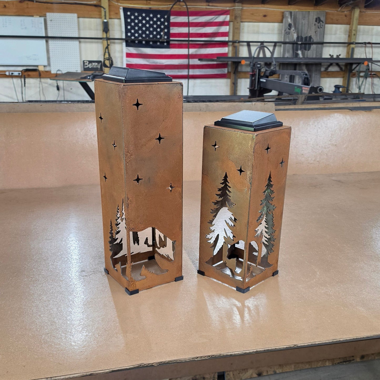 American made heavy duty Bear themed solar Pillars