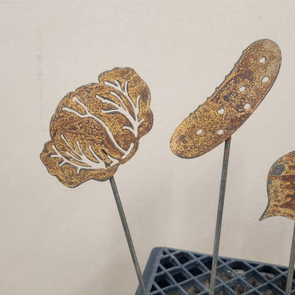 cabbage and cucumber rustic metal plant stake