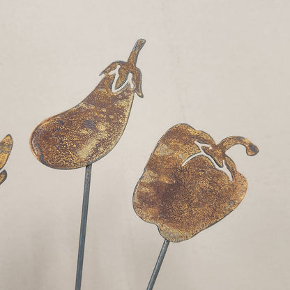 egg plant and bell pepper rustic plant stake