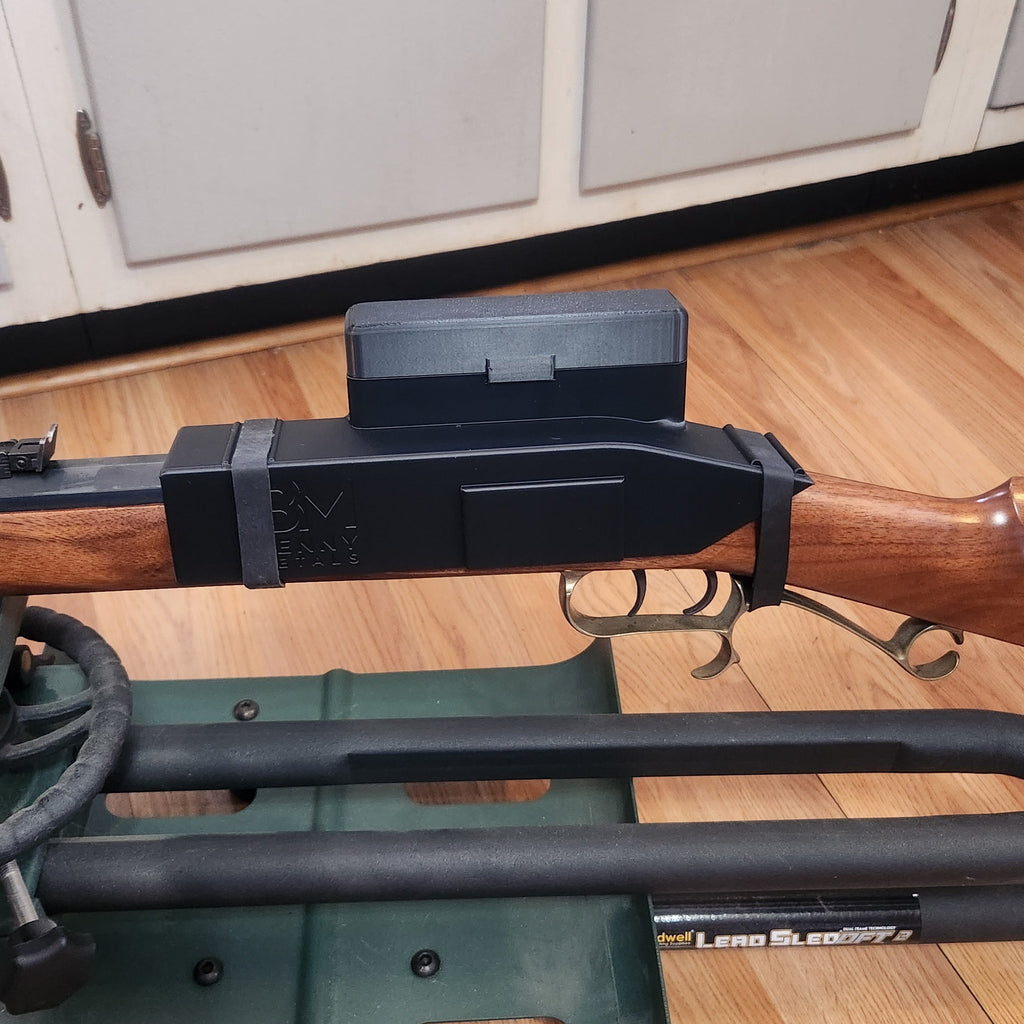 flintlock cover left side view showing lid latch and rubber band attachments 