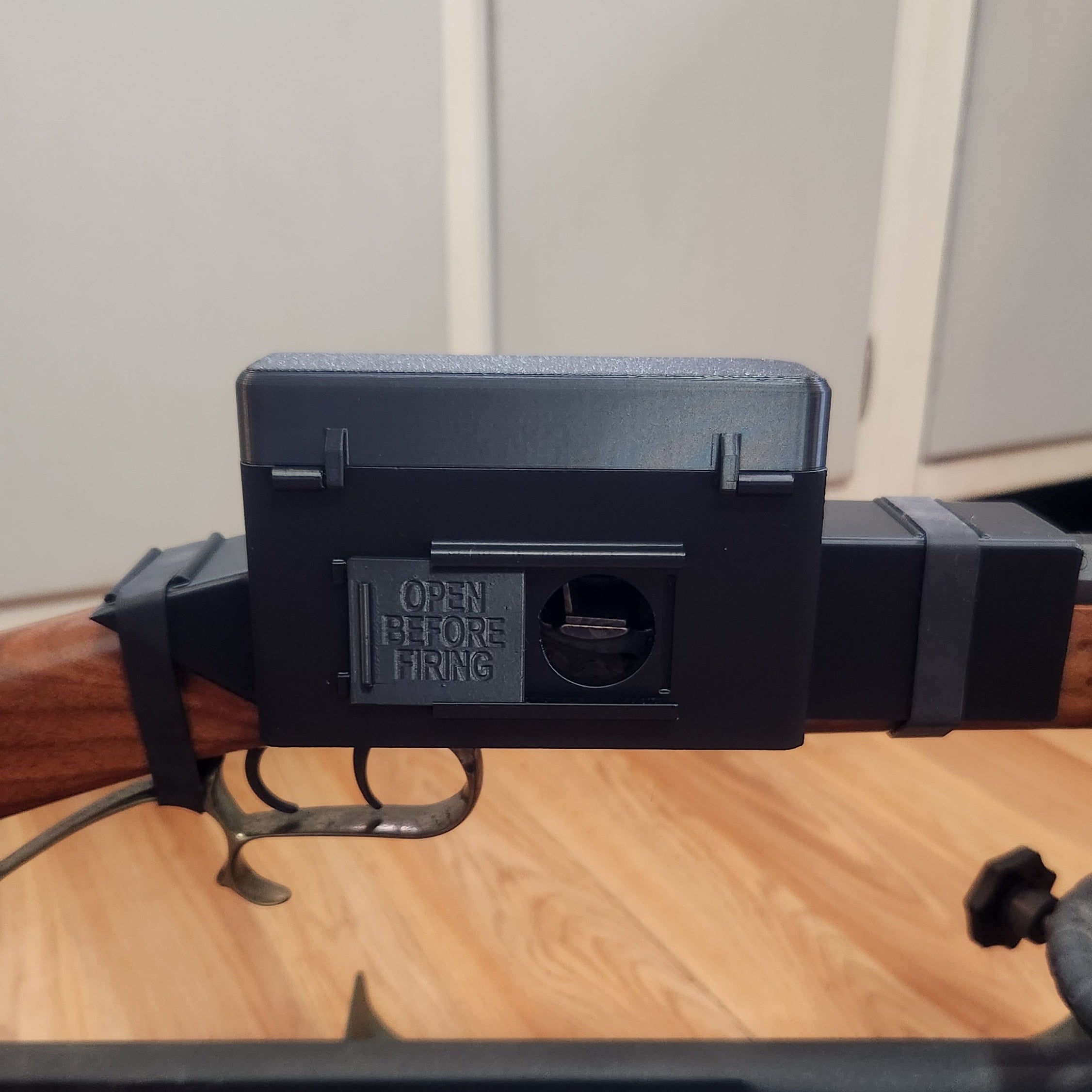 right side view of the flint lock gun cover 