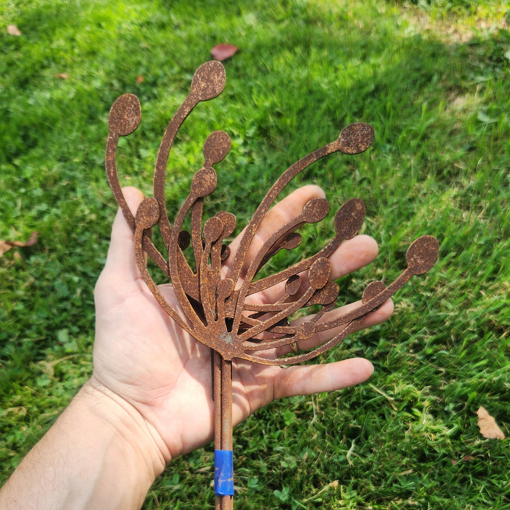 Wind swept dandelion rustic metal plant stake bundle.